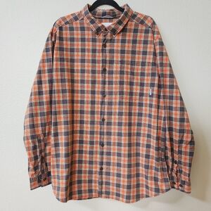 Columbia Men's Casual Cotton Plaid Button Up Shirt in Gray Orange XXL